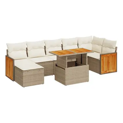 (beige and cream) vidaXL Piece Garden Sofa Set with Cushions Beige Poly Rattan Acacia