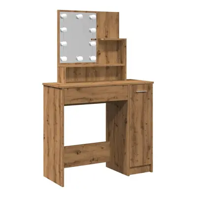 (artisan oak) vidaXL Dressing Table with LED Artisan Oak 86.5x35x136 cm vanity table