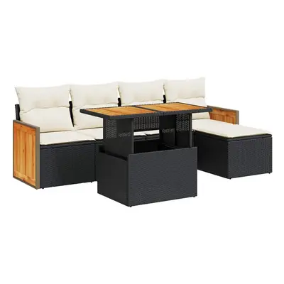 (black and cream) vidaXL Piece Garden Sofa Set with Cushions Beige Poly Rattan Acacia