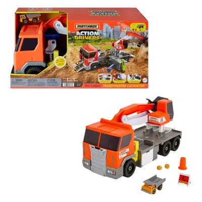 Action Drivers Matchbox Transforming Excavator, Large-Scale Toy Truck & Playset with 1:64 Scale 