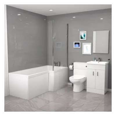 Nes Home L-Shaped RH Shower Bath Floor Standing White Basin Vanity BTW Toilet