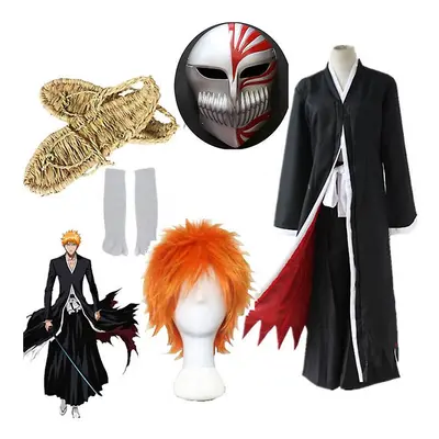 (LBleach, 3) Anime Bleach Cosplay Costumes Ichigo Kurosaki Hollow Mask Men Ichigo Wig Black Cloa