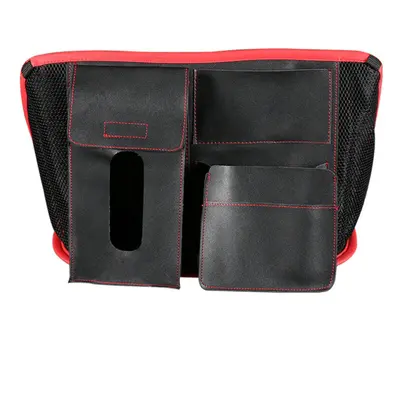 (Red) Leather Car Seat Back Storage Bag Organizer Holder Multi Pocket Travel Storage Hanging Net