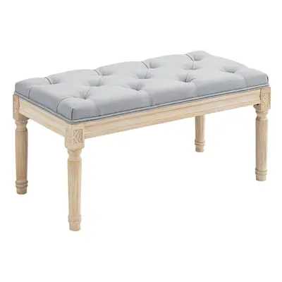 HOMCOM End of Bed Bench Tufted Upholstered Foot Stool, Light Grey