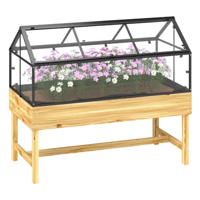 Outsunny Raised Garden Bed with Polycarbonate Panel, Natural