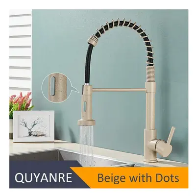 (Beige Dots) Quyanre Matte Black Kitchen Sink Faucet Pull Down Kitchen Faucet Single Handle Mixe