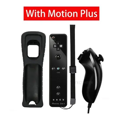 (Black) Built-in Motion Plus Remote Compatible For Nintendo Wii Controller Nunchuck