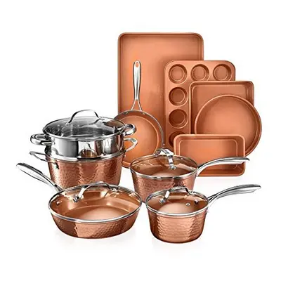 GOTHAM STEEL Hammered Copper Collection Piece Premium Cookware & Bakeware Set with Nonstick Coat