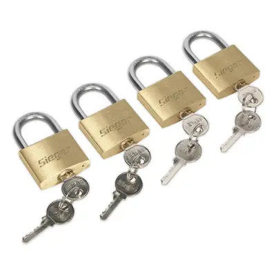 4 PACK 40mm Brass Padlock 6.5mm Hardened Steel Shackle - Keys (alike) Security