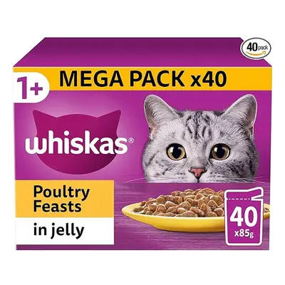 WHISKAS Poultry Selection in Jelly Pouches Adult Wet Cat Food Megapack (40 x g) 1+ Adult