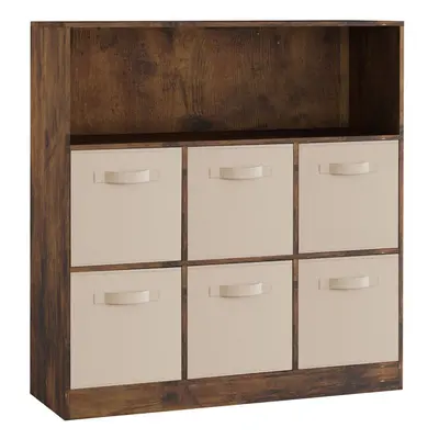 (Rustic Brown, Beige) Wooden Cubed Bookcase Units Shelves Drawers