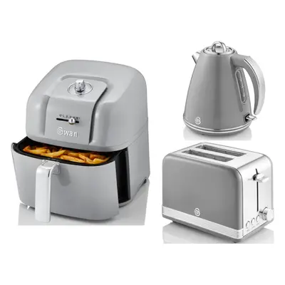 Swan Retro Grey 1.5L Jug Kettle, Toaster & 6L Digital Air Fryer Set