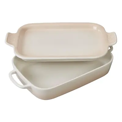 Le Creuset Stoneware Rectangular Dish with Platter Lid, 3/4" X 9", Meringue