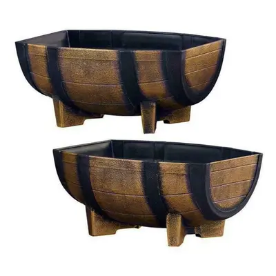 2PACK Garden Half Barrel Flower Planter Pot Wooden Oak Effect Outdoor Decoration