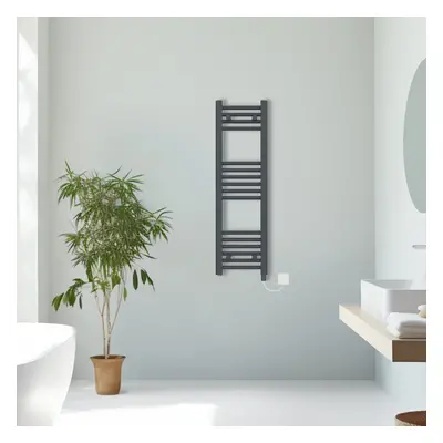 (Anthracite, 1000x300mm) Prefilled Electric Straight Heated Towel Rail Radiator Ladder Warmer