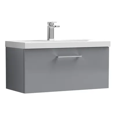 Wall Hung Drawer Vanity Unit & Mid-Edge Ceramic Basin, Satin Grey, 800mm