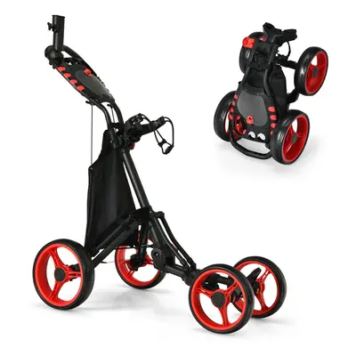 Golf Push Pull Cart Lightweight Folding Wheels Golf Push Cart-Red