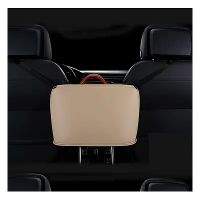 (Beige) Leather Car Seat Storage Receive Bag 41*27cm