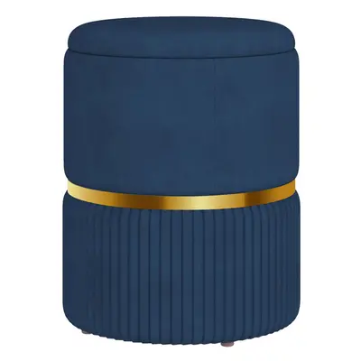 HOMCOM Round Pouffe Storage Footstool with Cushioned Top Hidden Space Blue