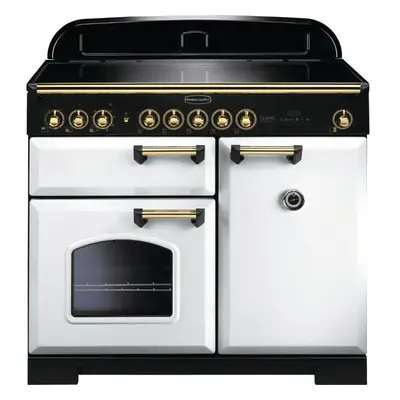 Rangemaster CDL100EIWH/B Classic Deluxe White with Brass Trim 100cm Induction Range Cooker - A R