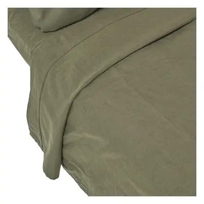 (Double, Green) Luxury Soft Linen Flat Sheet Plain Textured 100% Cotton Blend