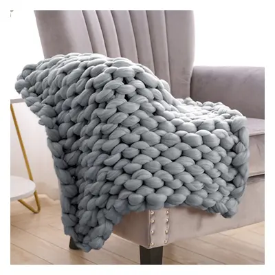 (120x150cm, Grey) Large Soft Chunky Knitted Blanket Thick Yarn Bulky Knit Throw Sofa Bed Blanket