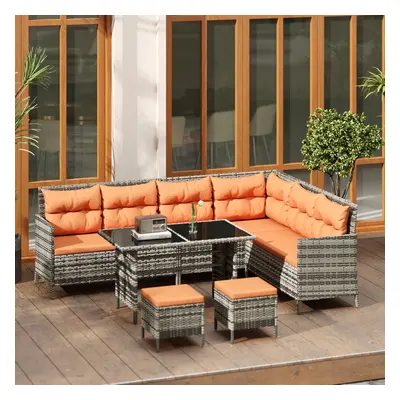 Outsunny PCs Patio wicker Sofa Set Rattan Chair Furniture, Orange