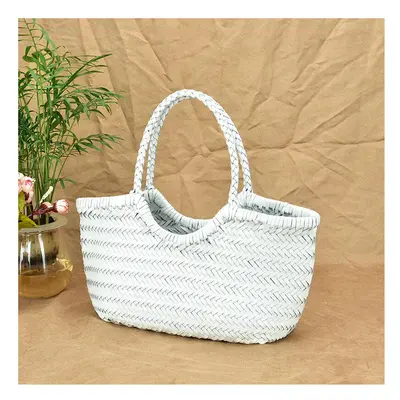 (Type A White, Small cm long) Handbags Women's Genuine Leather Shoulder Bag Weaving Casual Shopp