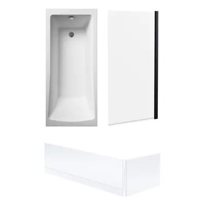 Square Single Ended Bath, Square Black Screen and Panels - x 700mm