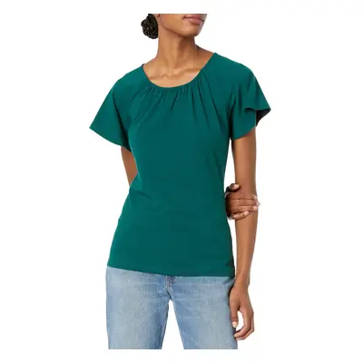 Womens classic-Fit cape Sleeve Open crewneck T-Shirt, Forest green, XX-Large