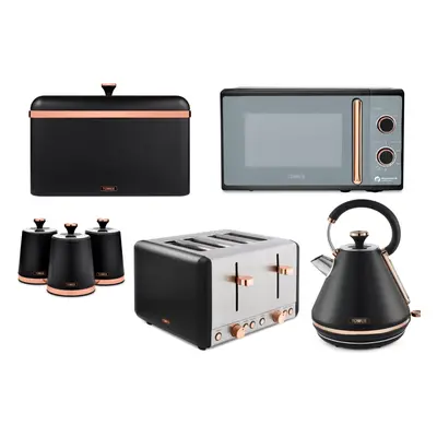 Tower Cavaletto Black Kettle Toaster Microwave Bread Bin & Canisters