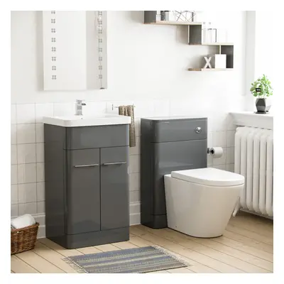 Nes Home 500mm Vanity Basin Unit, WC Unit & Back to Wall Toilet Grey