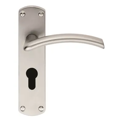 Arched Lever on Euro Lock Backplate Door Handle x 42mm Satin Chrome