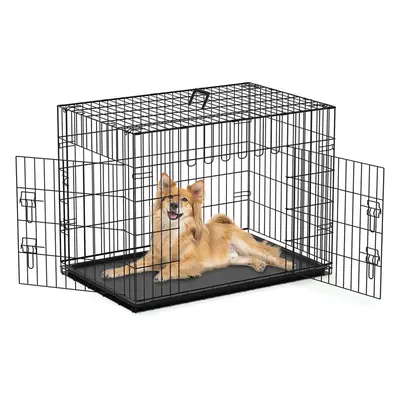 (Medium size Dog Create 76x46x52 cm) Foldable Dog Crate Dog Cage Puppy Crates Non-Chew Metal wit