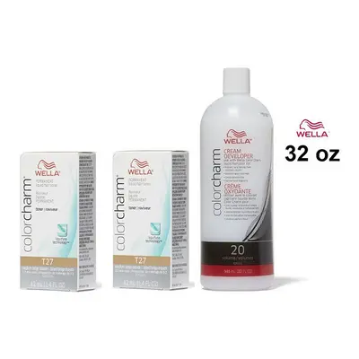 (T27+T27+Dev(Vol.20)32oz) Wella Color Charm T27 Medium Beige Blonde Hair Toner