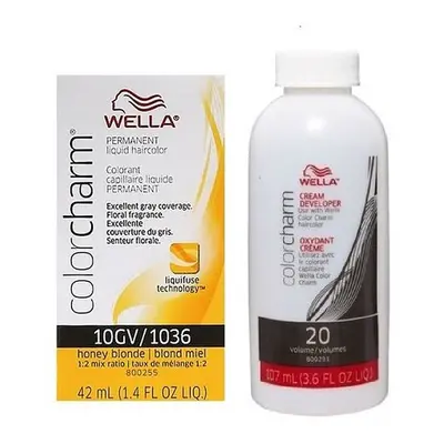 (10GV + Dev (Vol. 20) 3.6oz) Wella Color Charm 10GV Honey Blonde Permanent Liquid Haircolor