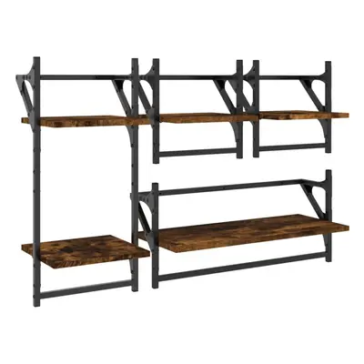 (smoked oak) vidaXL Wall Shelf Set Piece with Bars Wall Mounted Shelf Engineered Wood