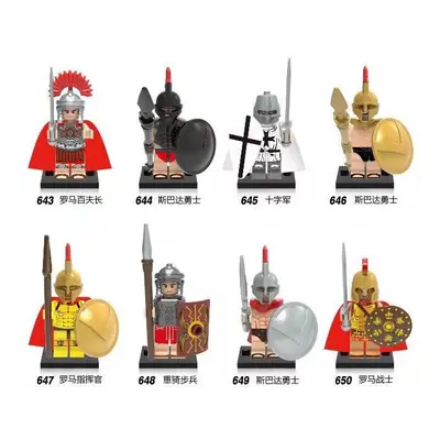 (Style A 8pcs) 16pcs Roman Soldiers Spartan Women Warriors Templar Knights Minifigures Gift Fit 