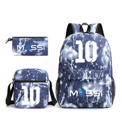 (16) 3pcs Football Messi Backpack 3D Printe Teens Shoulder Bags