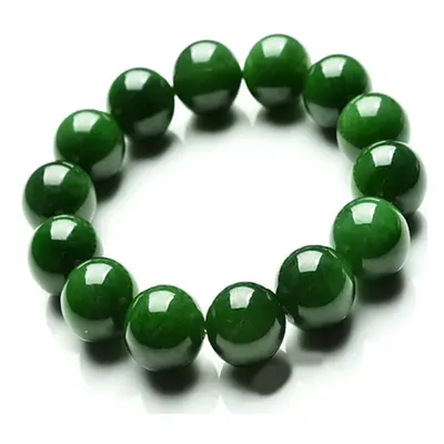 Ayyufe Natural Dark Green Jade Round Beads Stretchy Bangle Bracelet