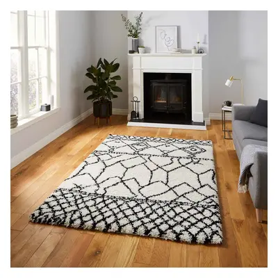 (G276 White/Black, x cm) Moroccan Berber Soft Shaggy Rugs Nordic Scandi Tribal Rug Shag 4cm Thic