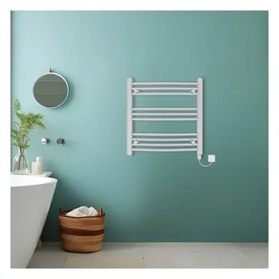 (Chrome, 600x600mm) Bathroom Curved Prefilled Electric Heated Towel Rail Ladder Warmer Radiator