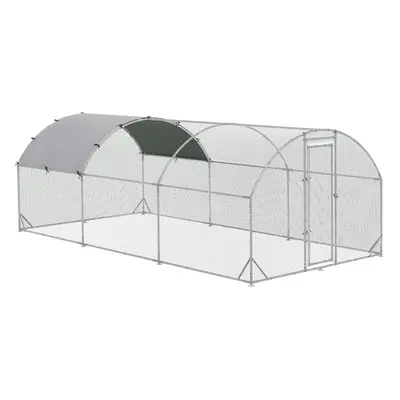 PawHut Walk-In Chicken Run Galvanised Chicken Coop w/ Cover 2.8 x 1.9 x 2m