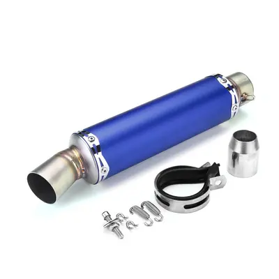 (Blue) 51mm Rear Tail Motorcycle Exhaust Muffler Pipe Stainless Steel Universal