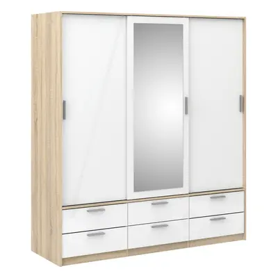 Wardrobe - Doors Drawers in Oak with White High Gloss