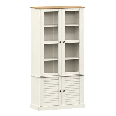 (white) vidaXL Glass Display Cabinet Wooden Kitchen Cupboard VIGO Solid Wood Pine