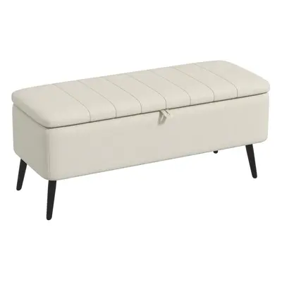 HOMCOM Storage Ottoman Bench, Linen Fabric Footstool with Steel Legs Cream White