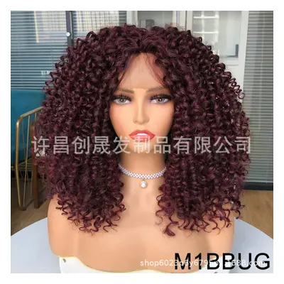 (M1BBUG) Former Lace Wigs Female Black Short Curly Kinky Curly Wigs African Wiggle Set European 