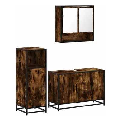 (smoked oak) vidaXL Piece Bathroom Furniture Set Brown Oak Engineered Wood