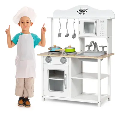 Kids Play Kitchen Wooden Play Kitchen with Sink Oven Microwave Stove